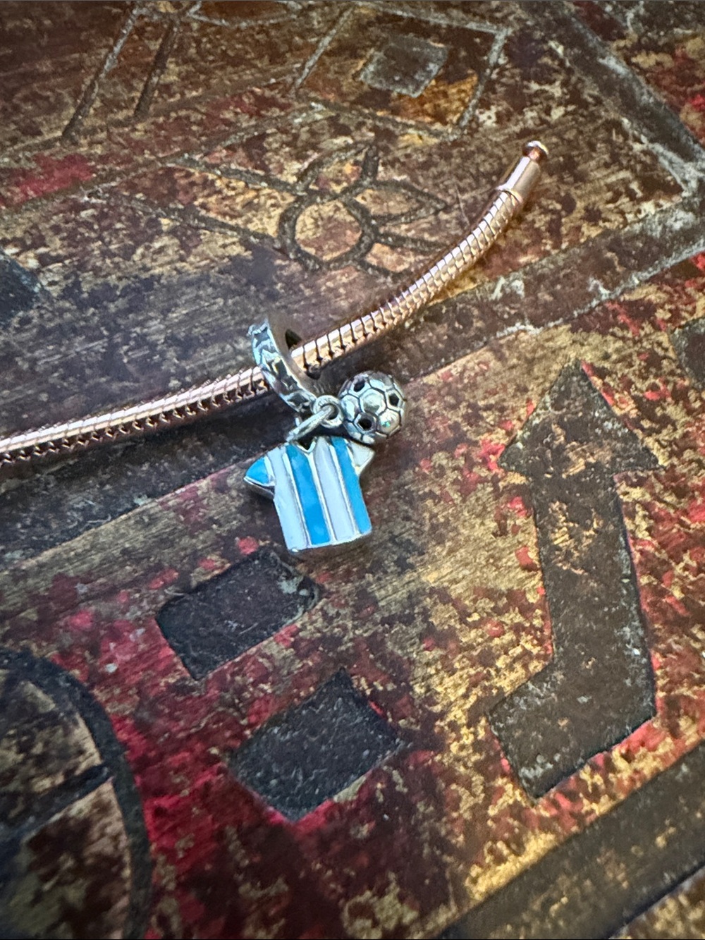 Silver & Blue Stripe Soccer Jersey & Ball Dangle Charm - Picture 4 of 4